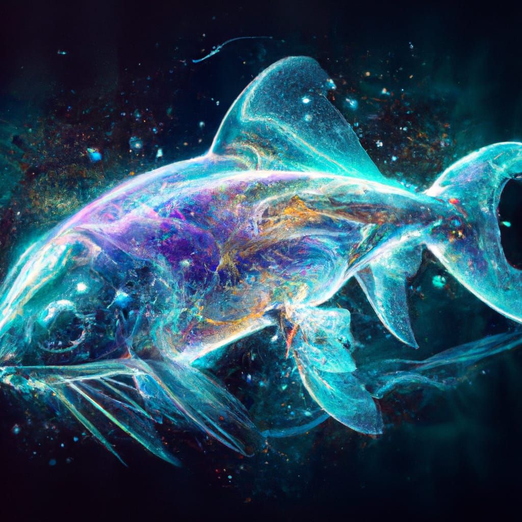 Hyperrealistic Space Fish in Holographic Astral Illustration