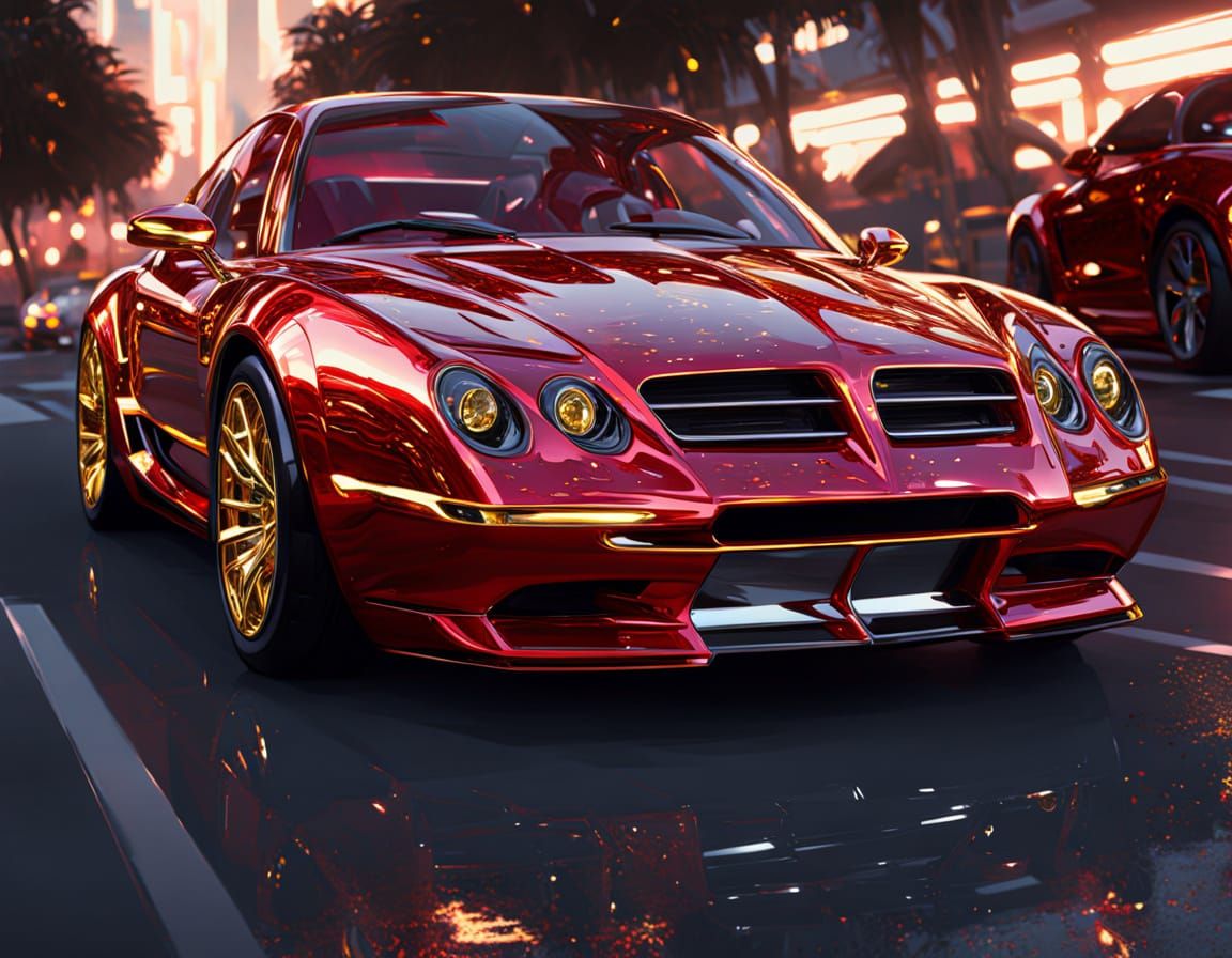 Exotic Car in Metallic Red and Gold: Concept Art