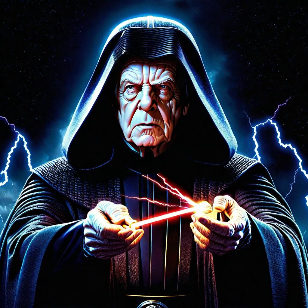 Emperor Palpatine, lightning bolts shooting from fingertips downwards