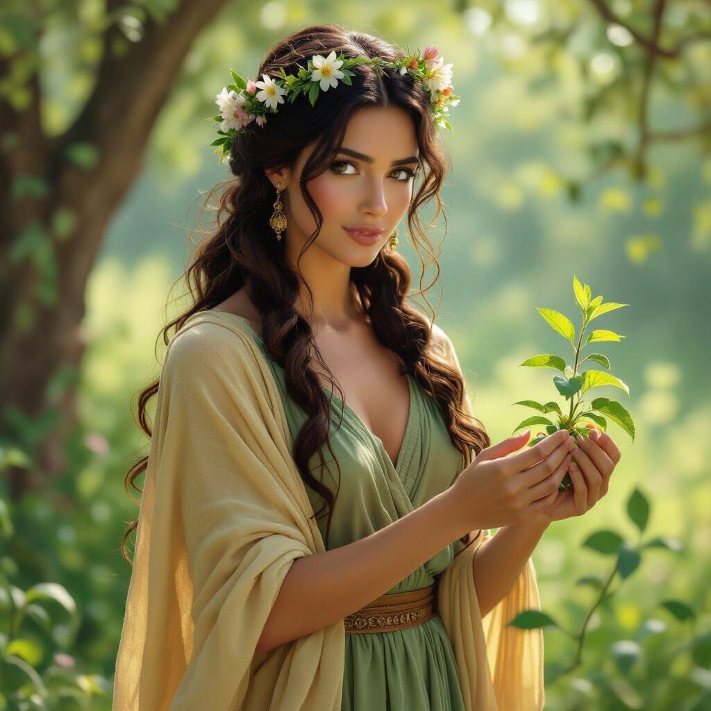 Goddess Auxo Nurturing Growth in a Glade