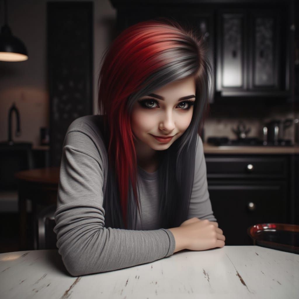 Woman with Red Hair and Cat Interaction
