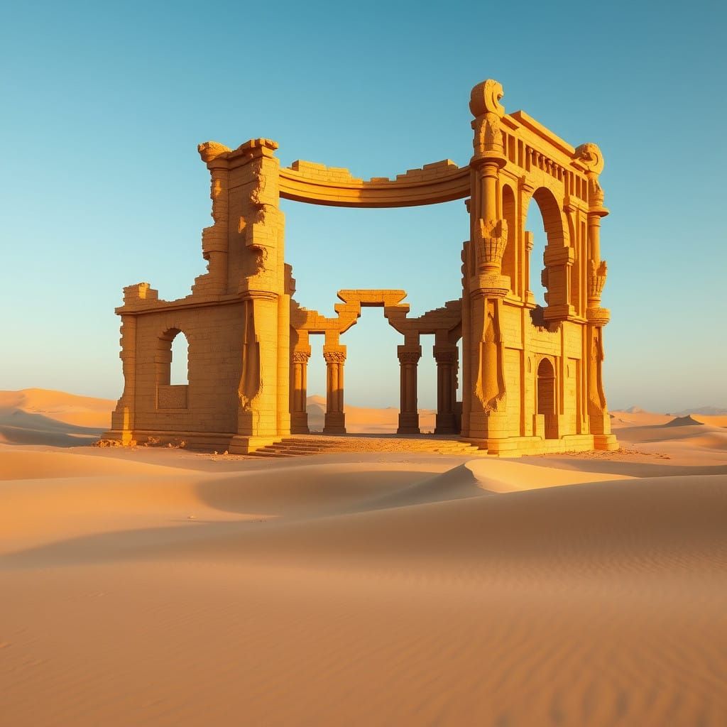 Ancient Desert Temple in Futuristic Style