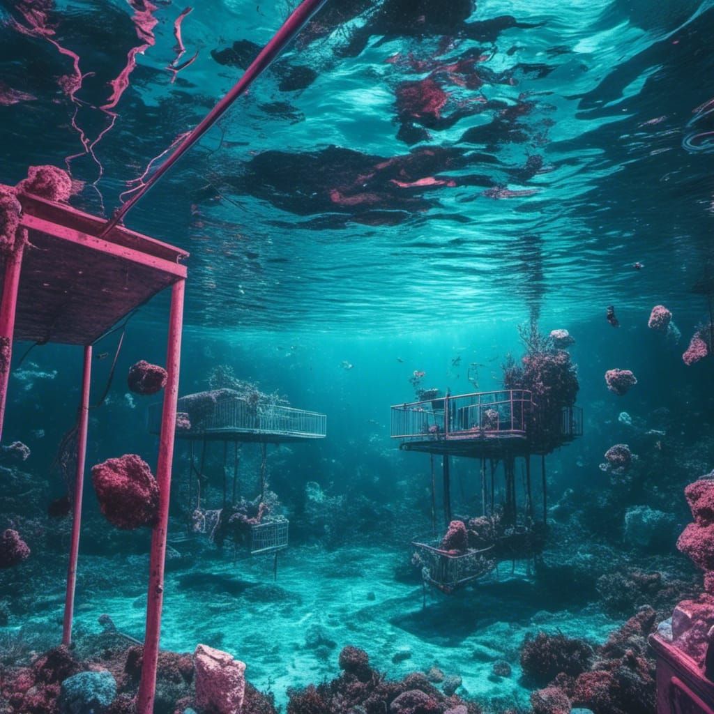 Eerie Submerged Playground in Liminal Space