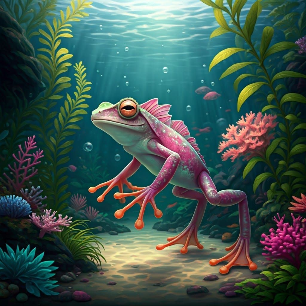Magenta Green Amphibian in Aquarium Paradise