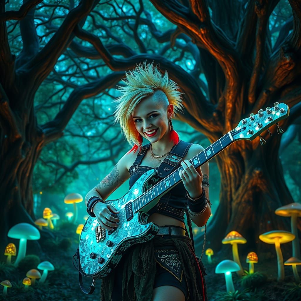 Punk Rock Concert in Bioluminescent Forest