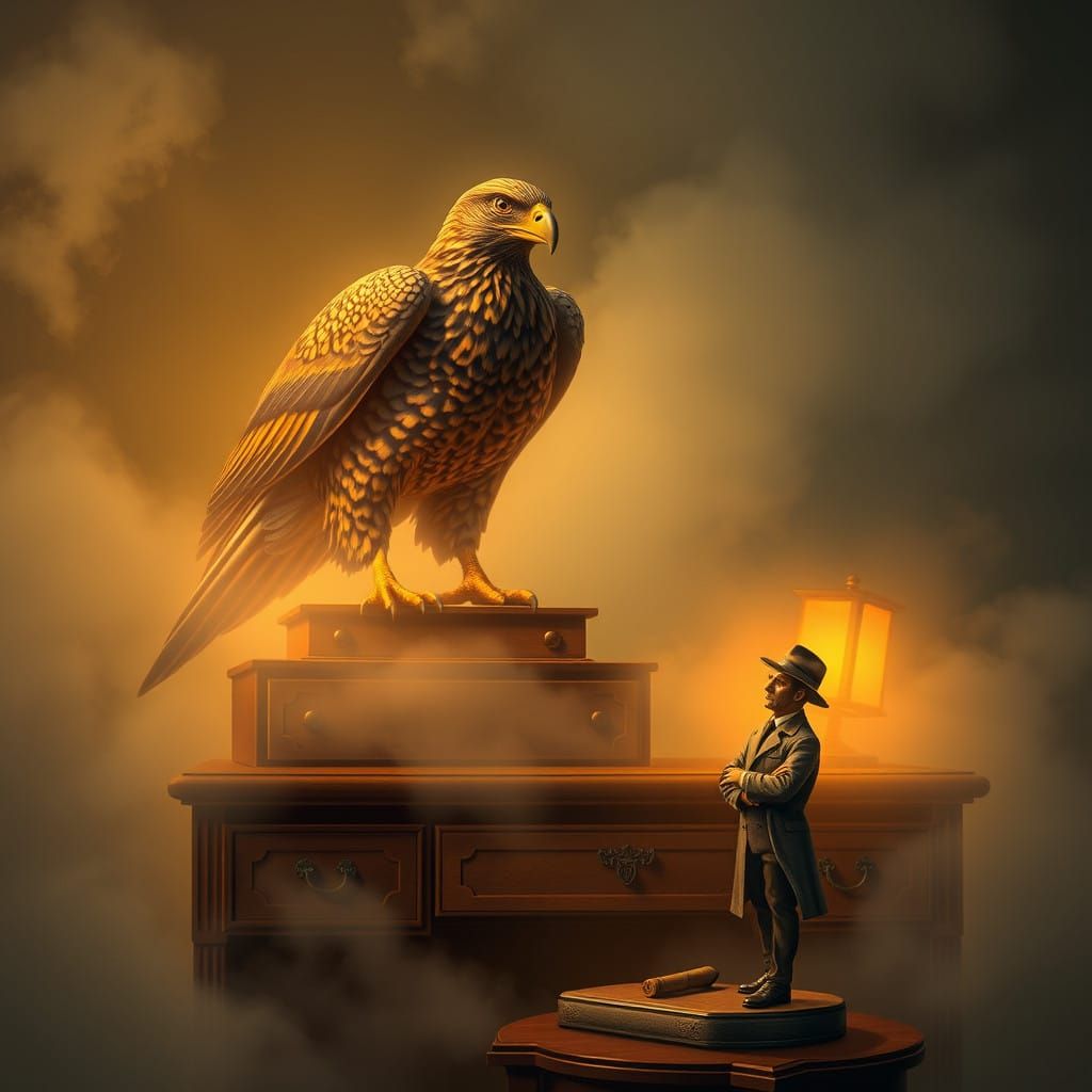 Majestic Maltese Falcon in Golden Glow