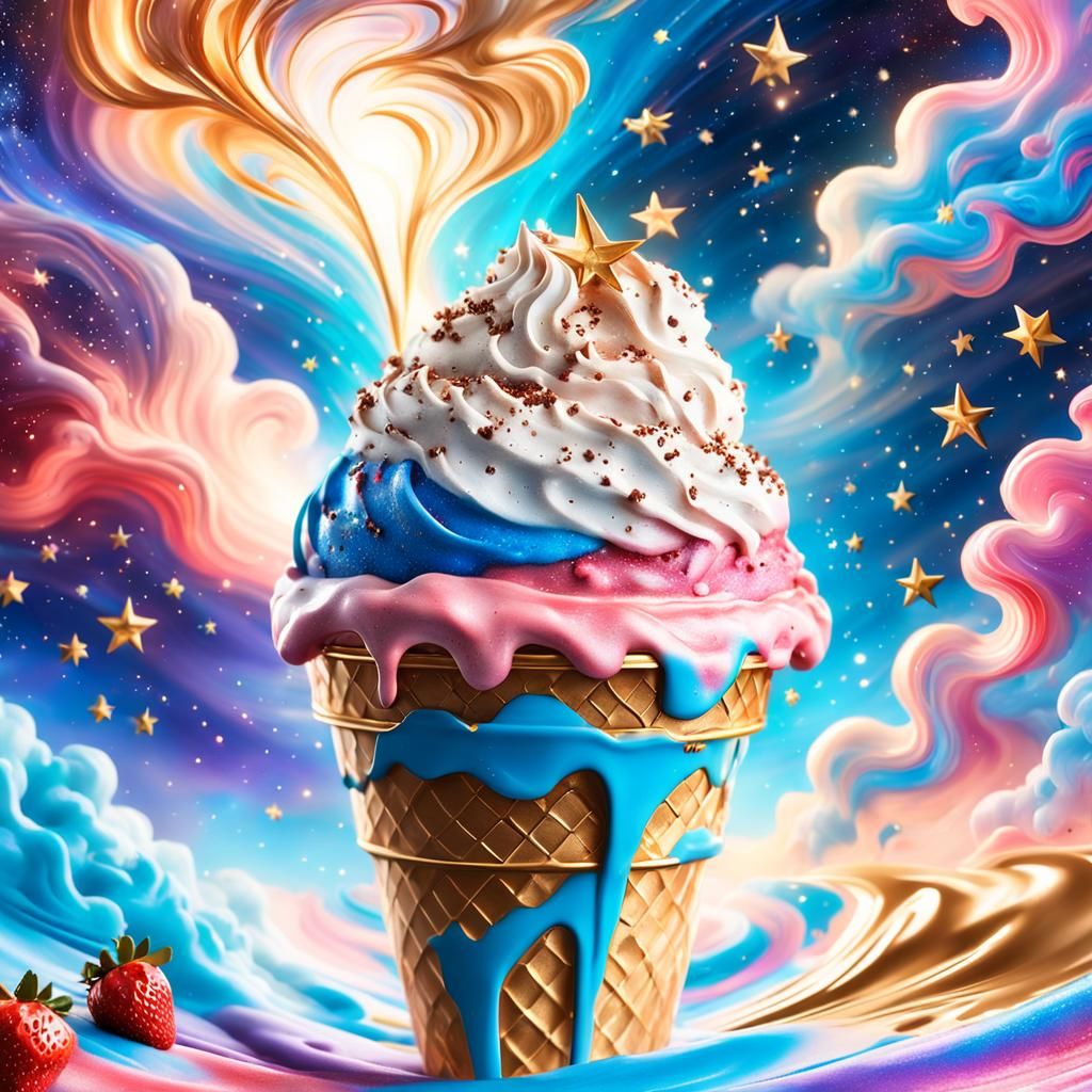 Strawberry Ice Cream in a Galaxy, Digital Art
