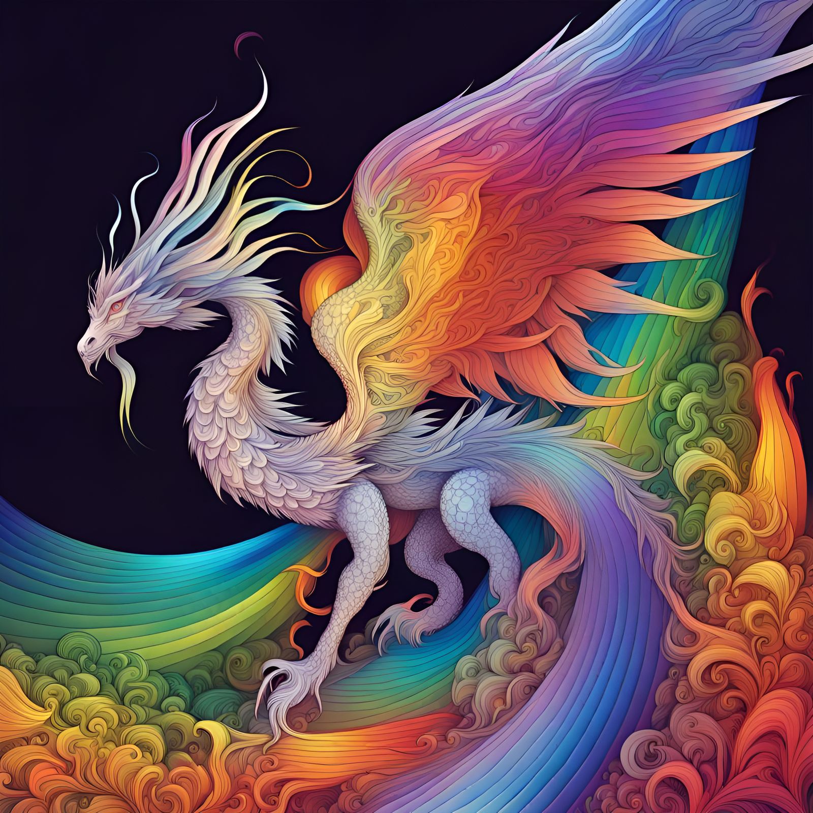 Dragon-Phoenix Hybrid in Rainbow Colors