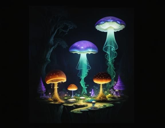 Jellyfish in Toadstool Forest, Beatrix Potter Style