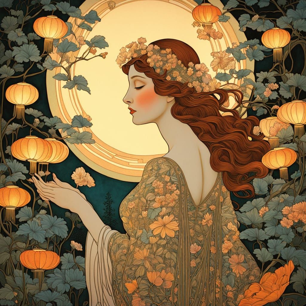 Ethereal Art Nouveau Goddess of Blooming Flowers