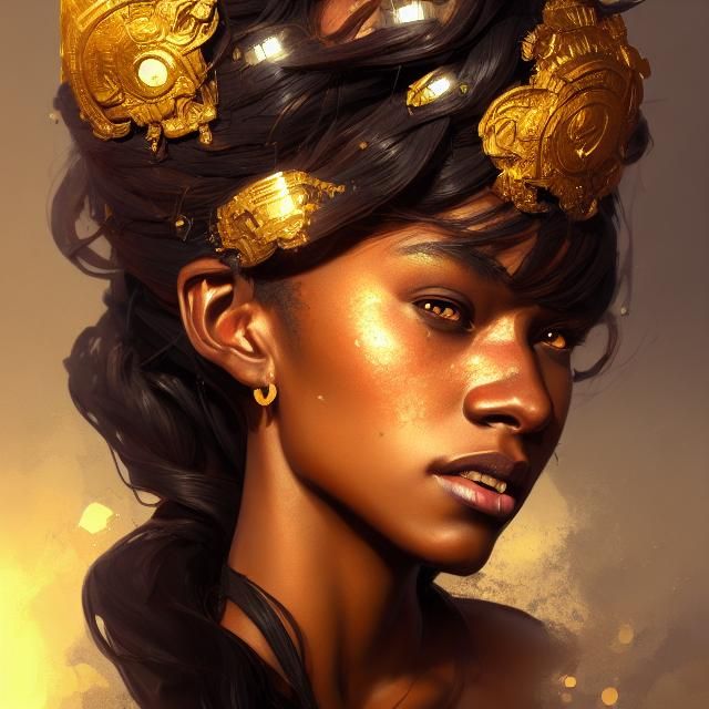 Black Gold Princess Portrait in Art Nouveau Style