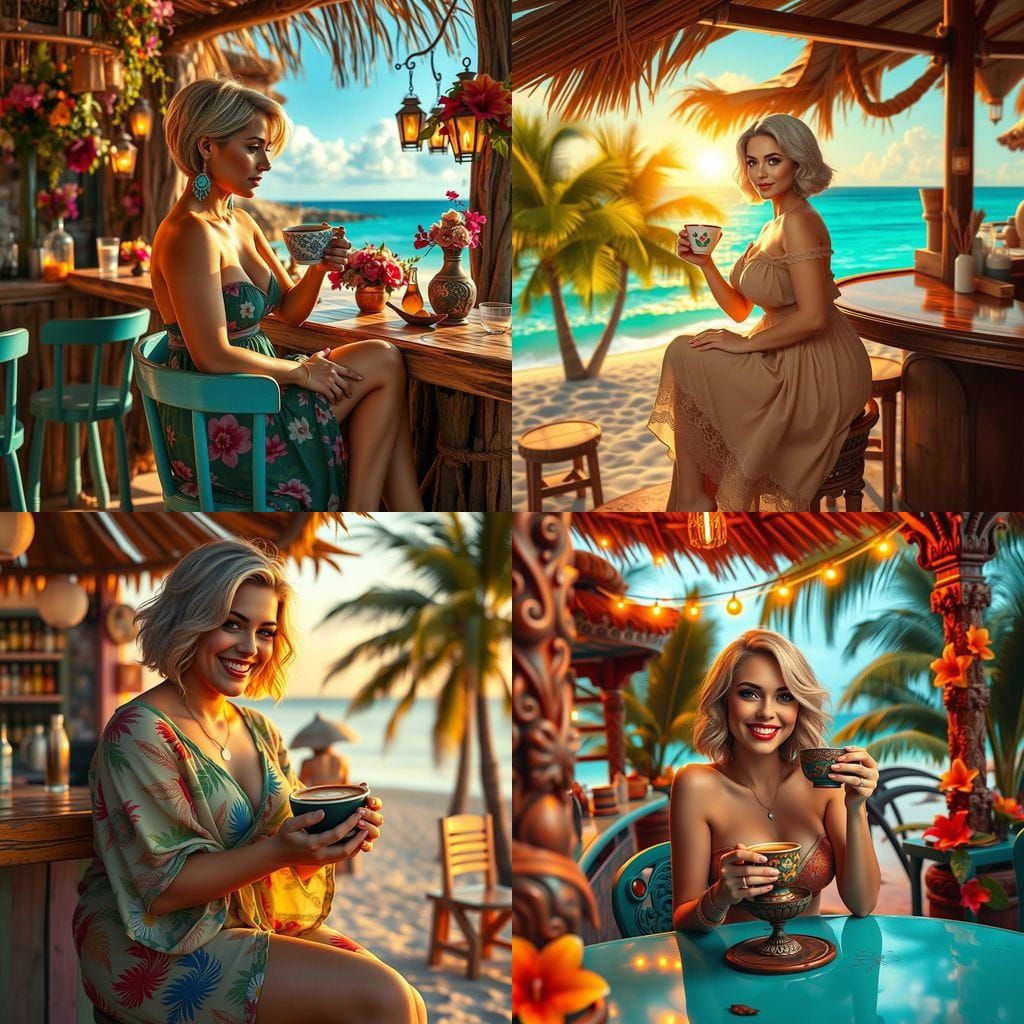 Exotic Beachside Scene in Vibrant, Detailed Matte Painting
