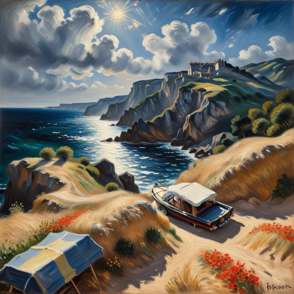 Dark Renoir-Inspired Painting in Noir Style