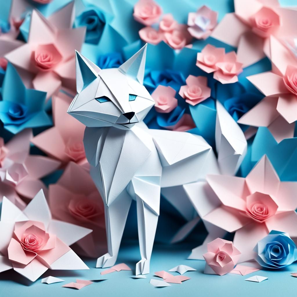 Delicate Origami Fox Papercraft Art