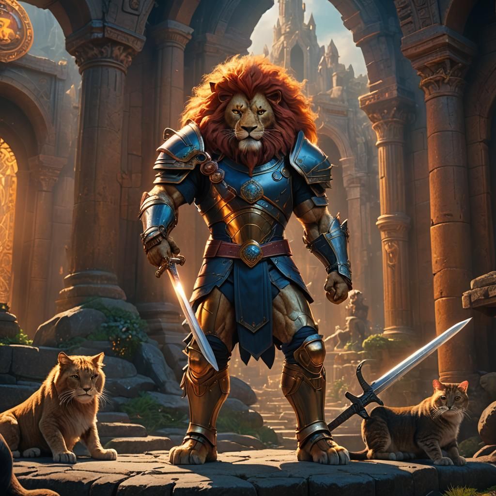 Lion-O Guards Cat's Lair in Epic Fantasy Art