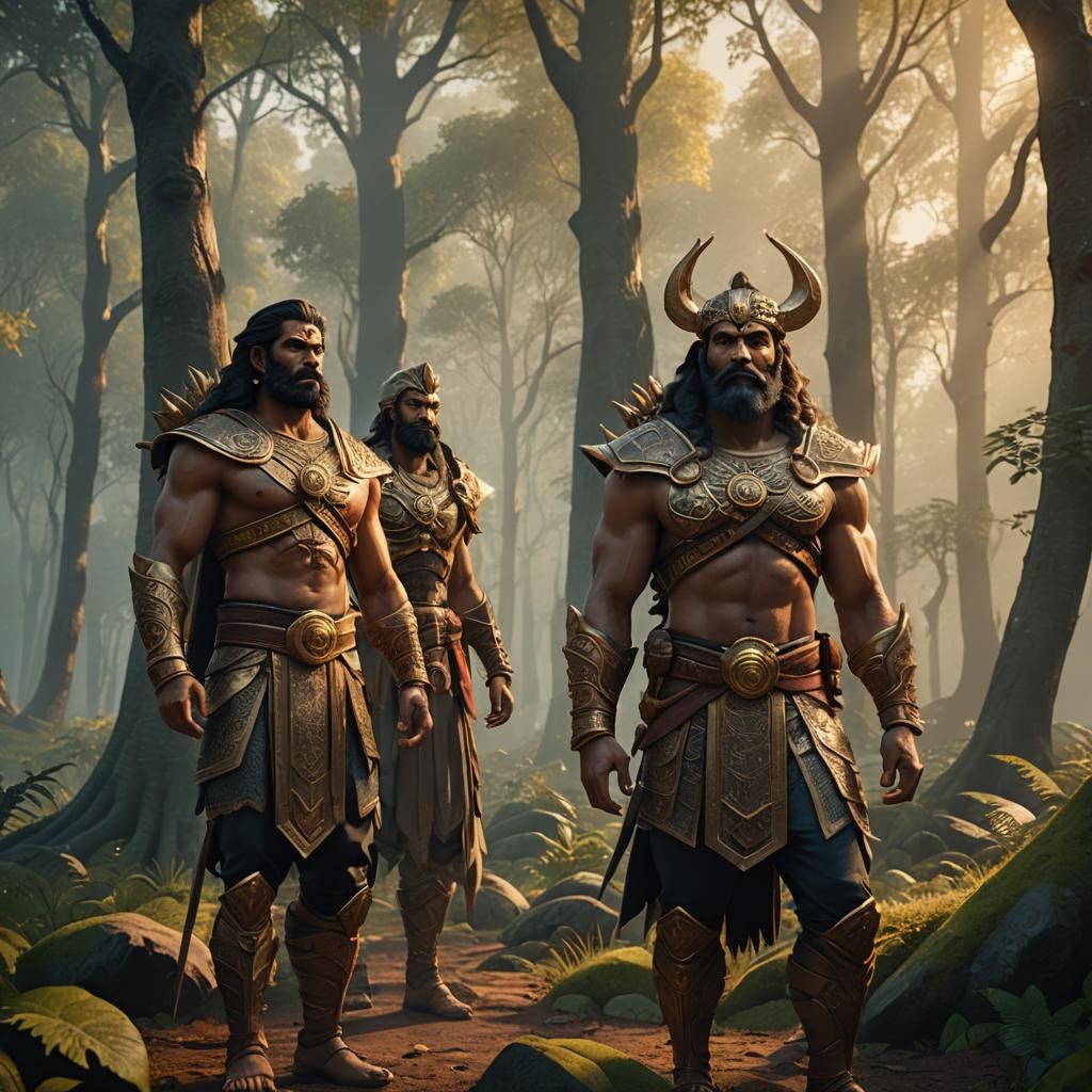 Karn and Parshuram in Mystical Forest, 3D Cartoon