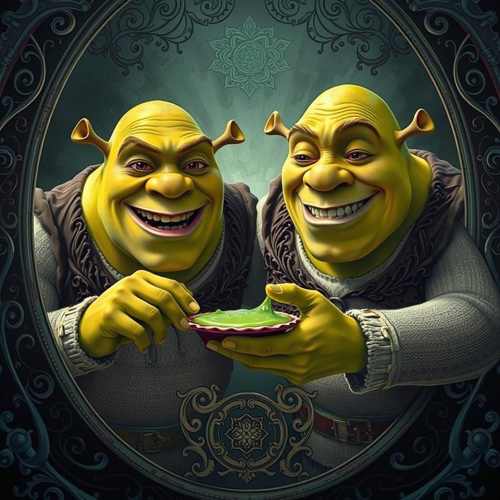 Shrek and Donkey Enjoying Pie: Digital Art
