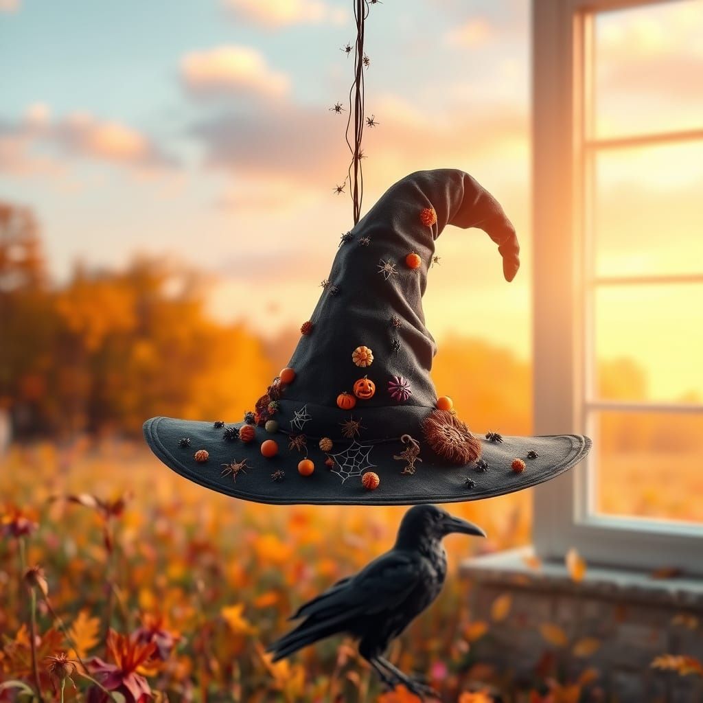 Halloween Witch Hat in Autumn Meadow