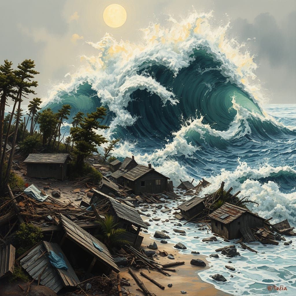 Dramatic Tsunami Landscape in Epic Impressionist Style