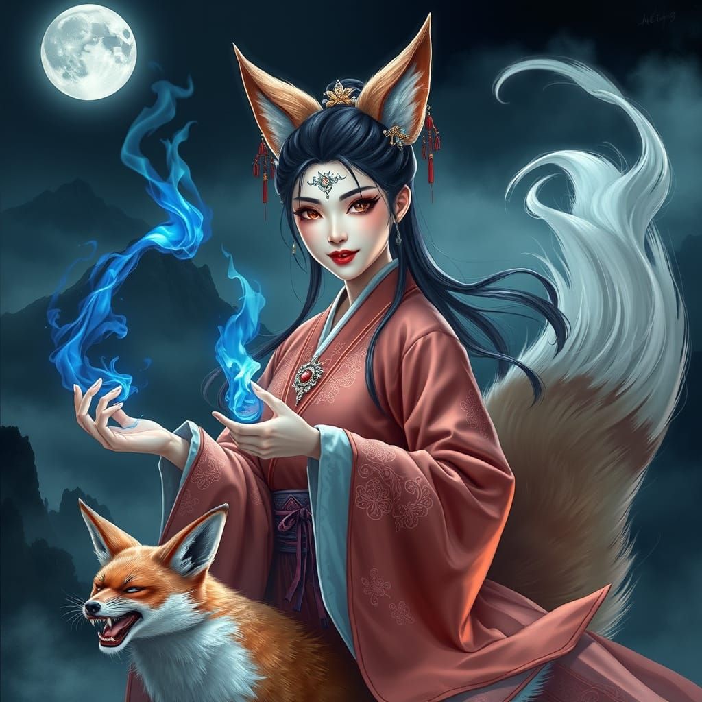Mystical Fox Maiden in Ancient Attire