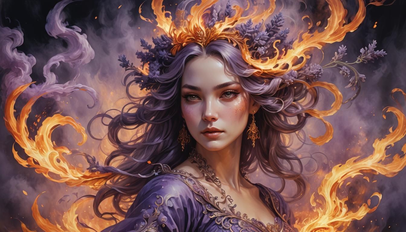 Fantasy Fire Woman Portrait in Oil Painting Style
