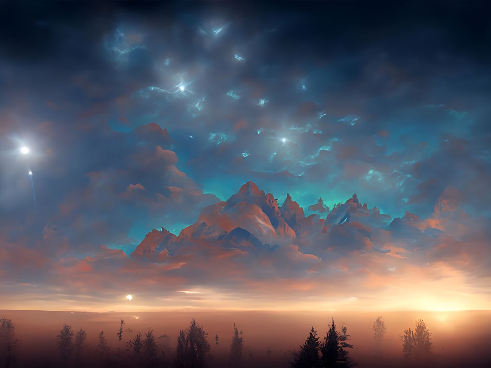 Post-Apocalyptic Aurora Over Snow Mountains