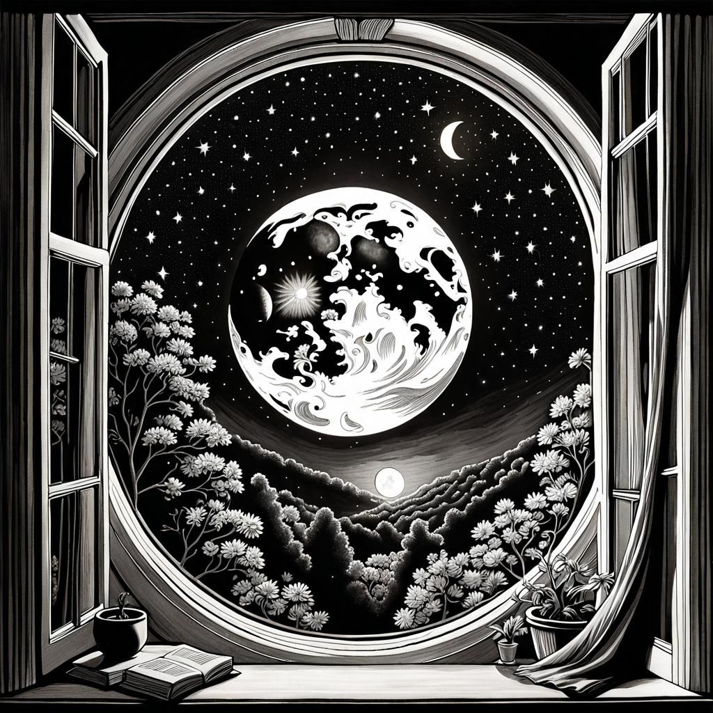 Starry Universe Through Spiderweb, Detailed Illustration