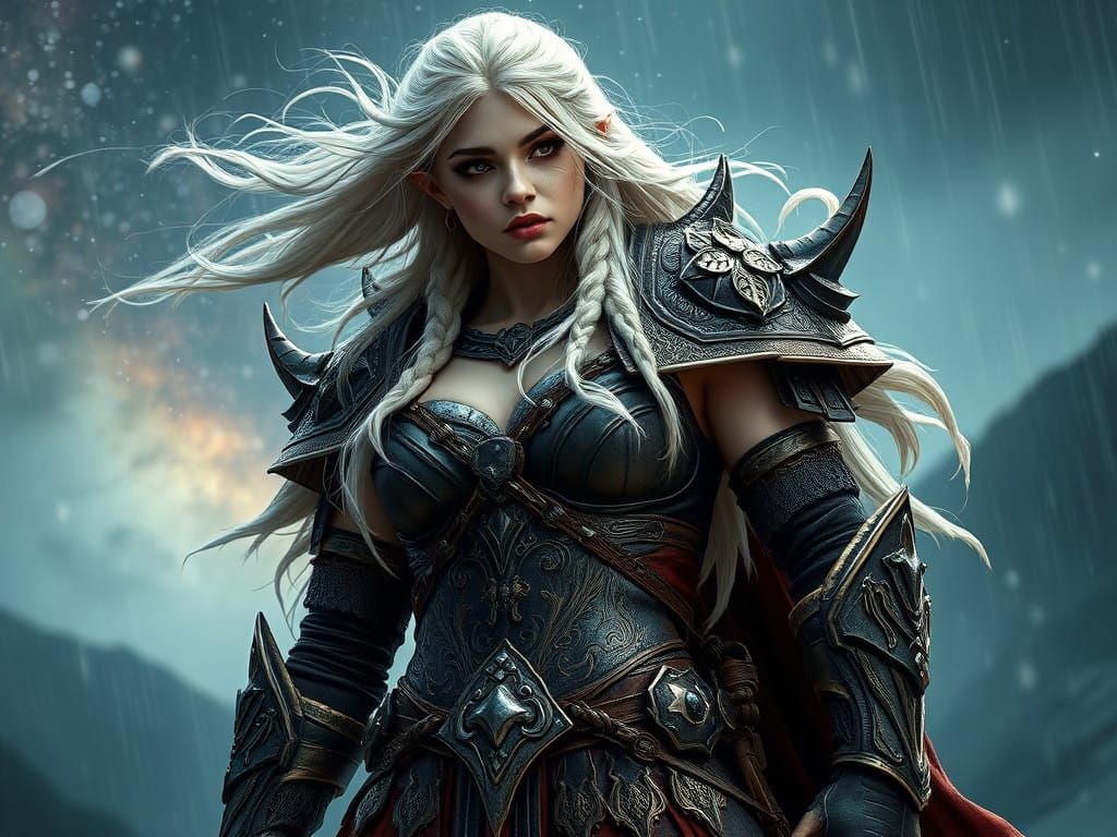 Gothic Elf Viking Warrior in Realistic Dark Fantasy Style