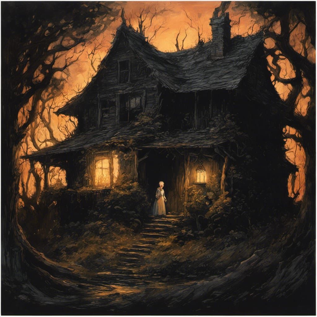 Sinister Cottage in Dark Wood: Mixed Media Horror