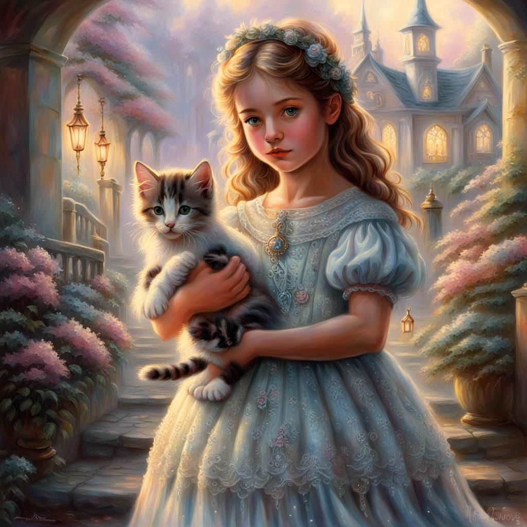 Girl with Kitten: Ethereal Fantasy Art