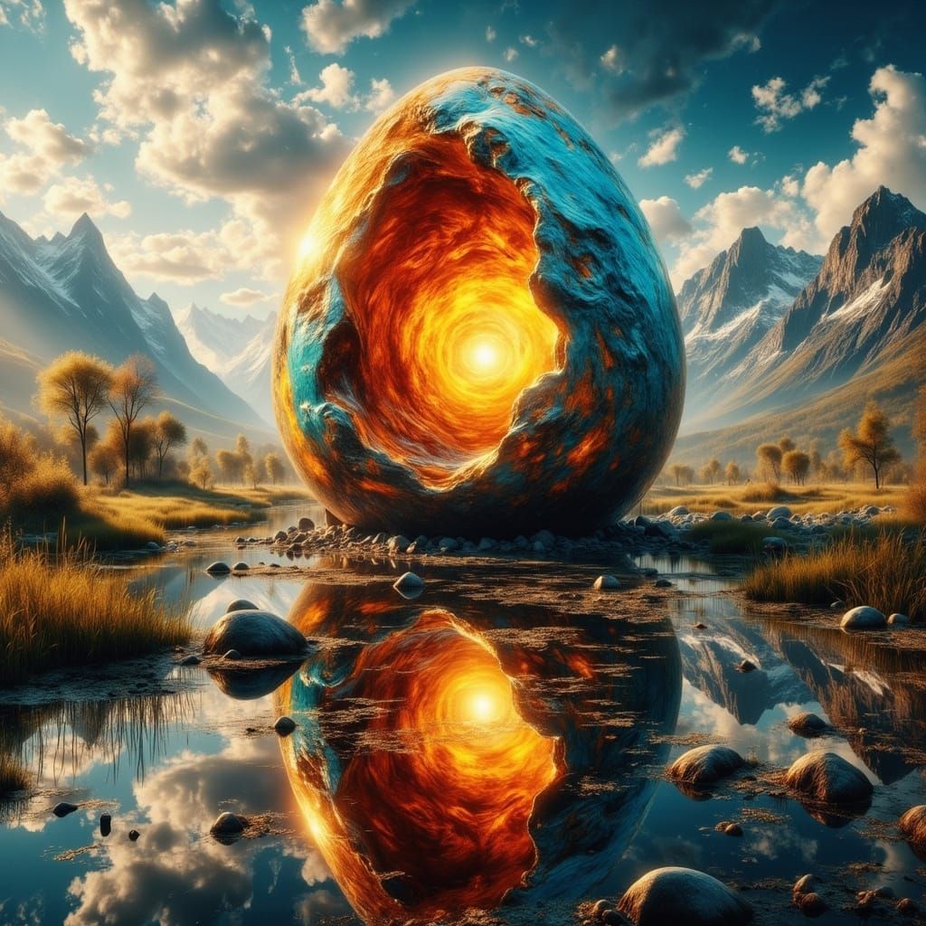 Surreal Egg Landscape in Vibrant Ethereal Colors
