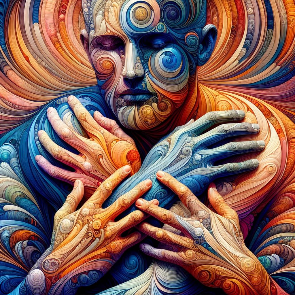 Elegant Victorians Embracing in Distorted Harmony