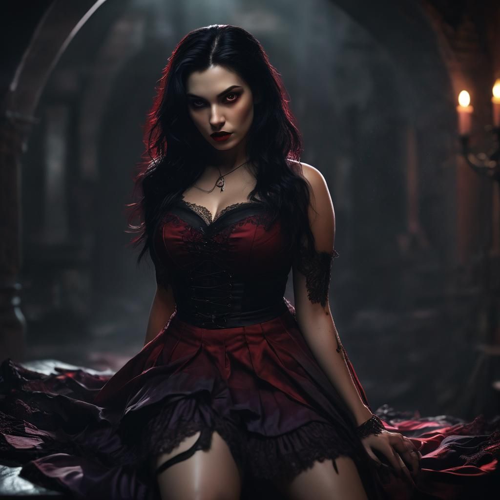 Sensual Vampire Portrait in Gothic Horror Style