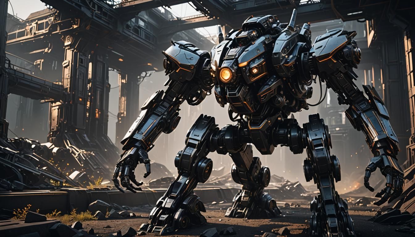 Epic Dark Fantasy Mech Ground Shot in 8K