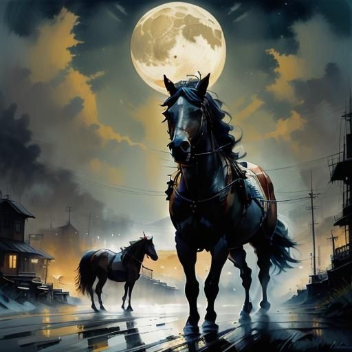 Melancholy King with Horse in Desaturated Colors