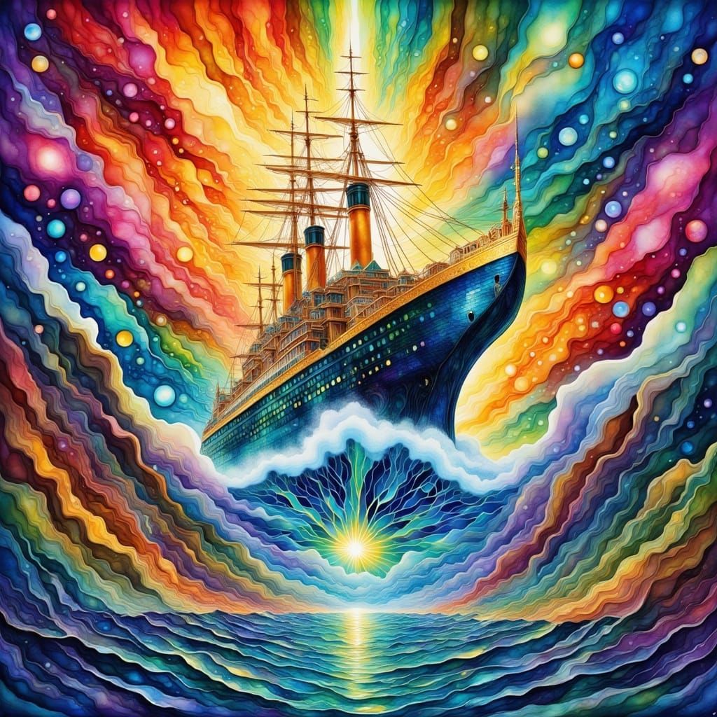 Titanic Sea Serpent in Watercolor Graffiti Style