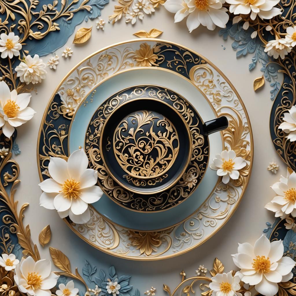 Ornate Mango Tea Cup with Floral Background