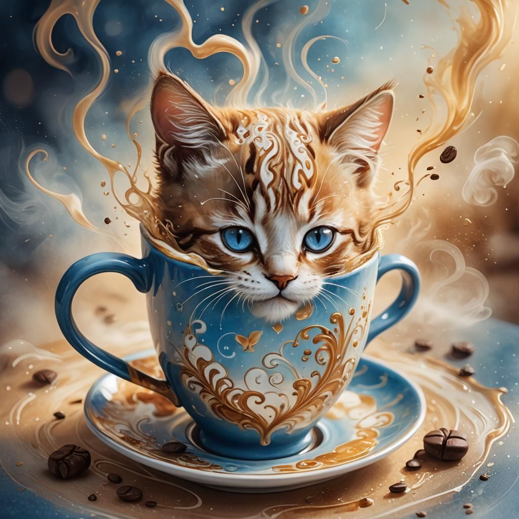 Whimsical Coffee Art with Two Loving Kittens