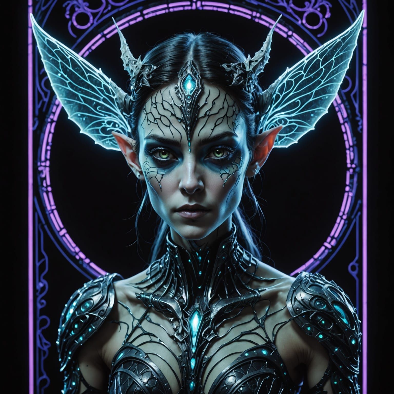 Cyberpunk Elven Pixie Cyborg in Hyper Realistic Poster Art