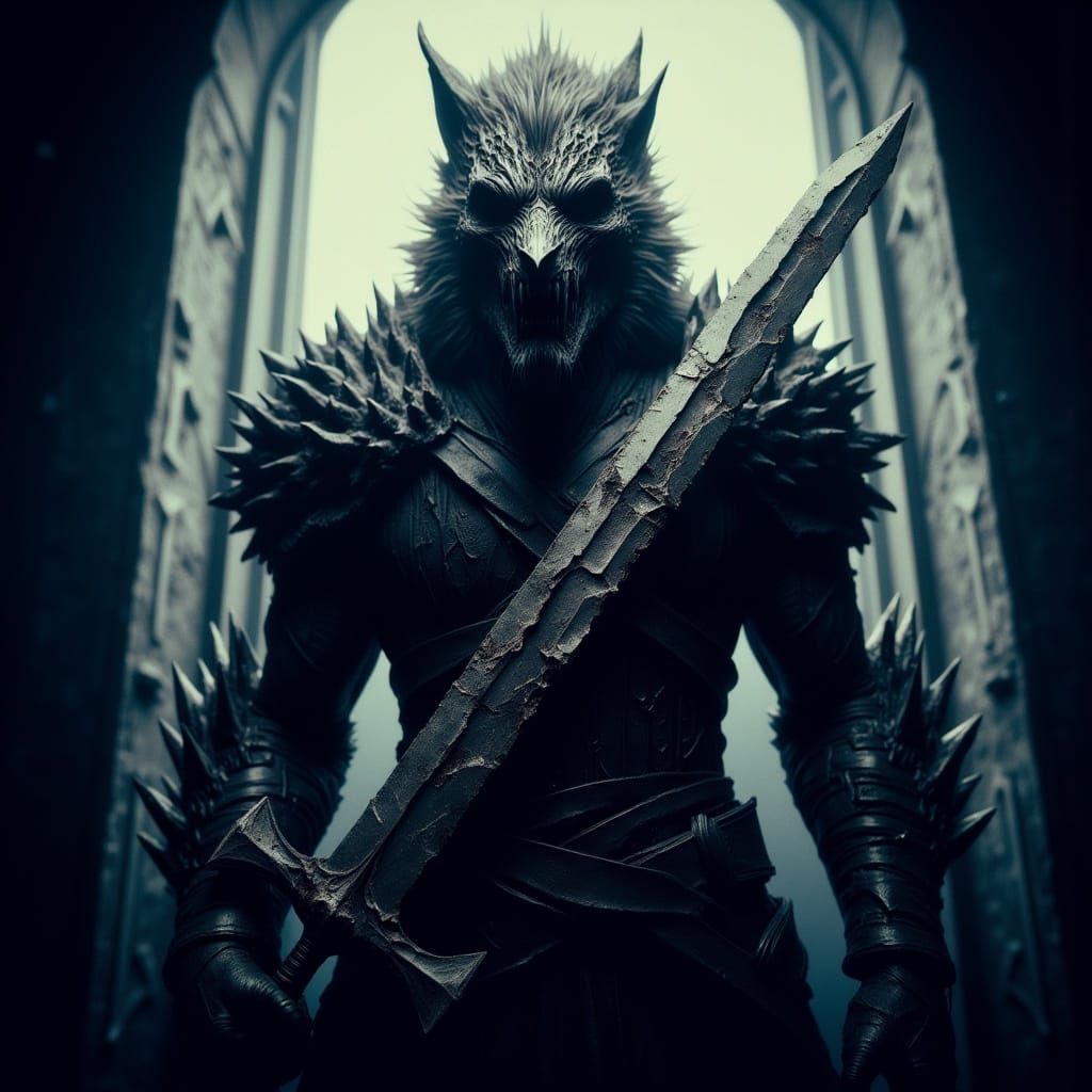 Werewolf Sentinel: Hyperrealistic Fantasy Illustration