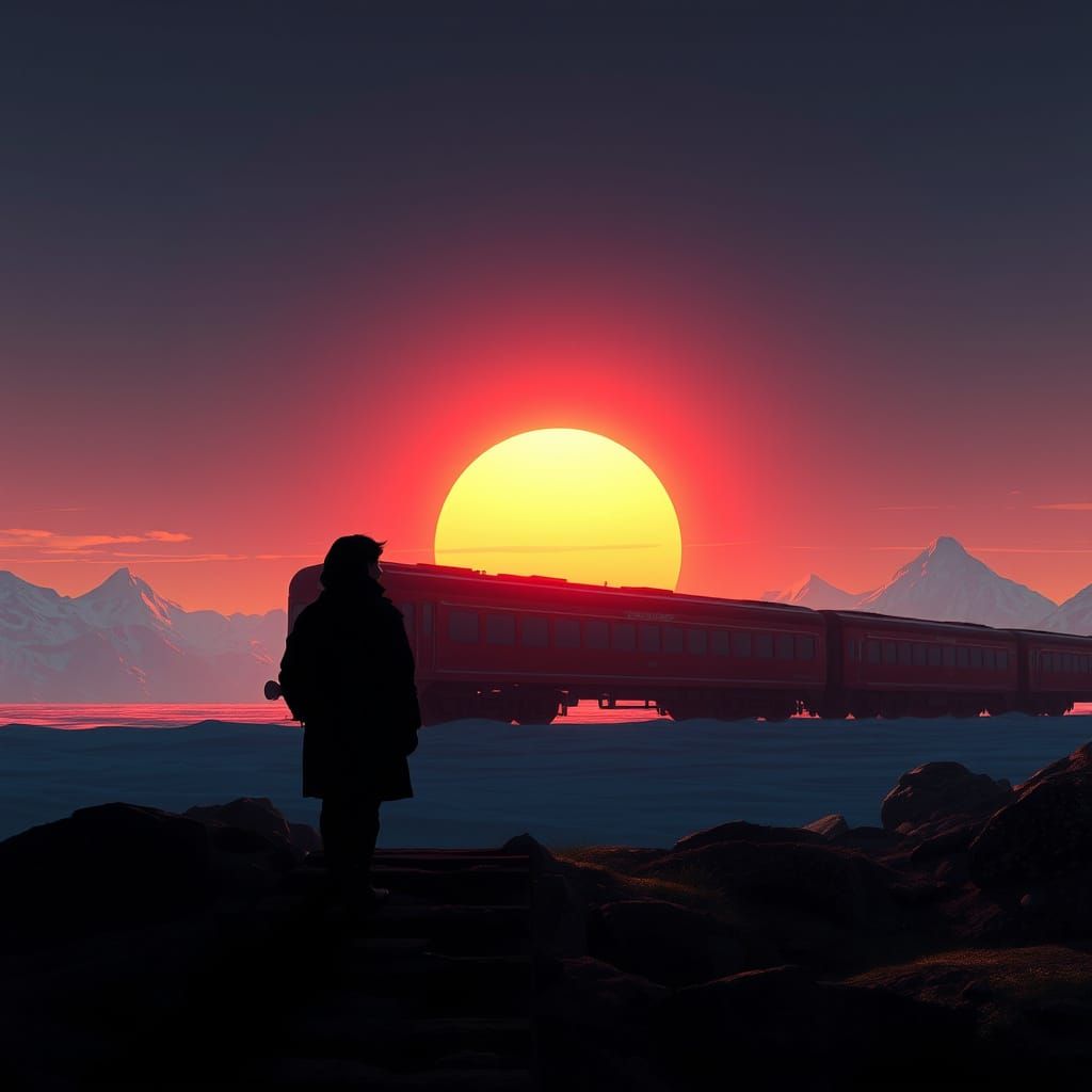 Goddess Silhouette at Sunrise Coast with Polar Express