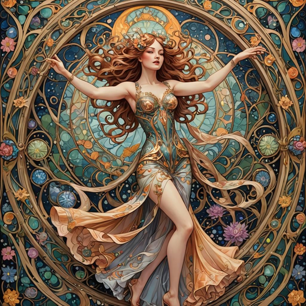 Dancing Figure in Fractal Art Nouveau Style