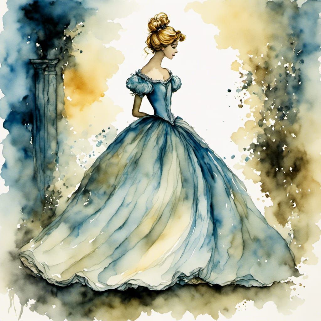 Watercolor Silhouette Portrait of Cinderella