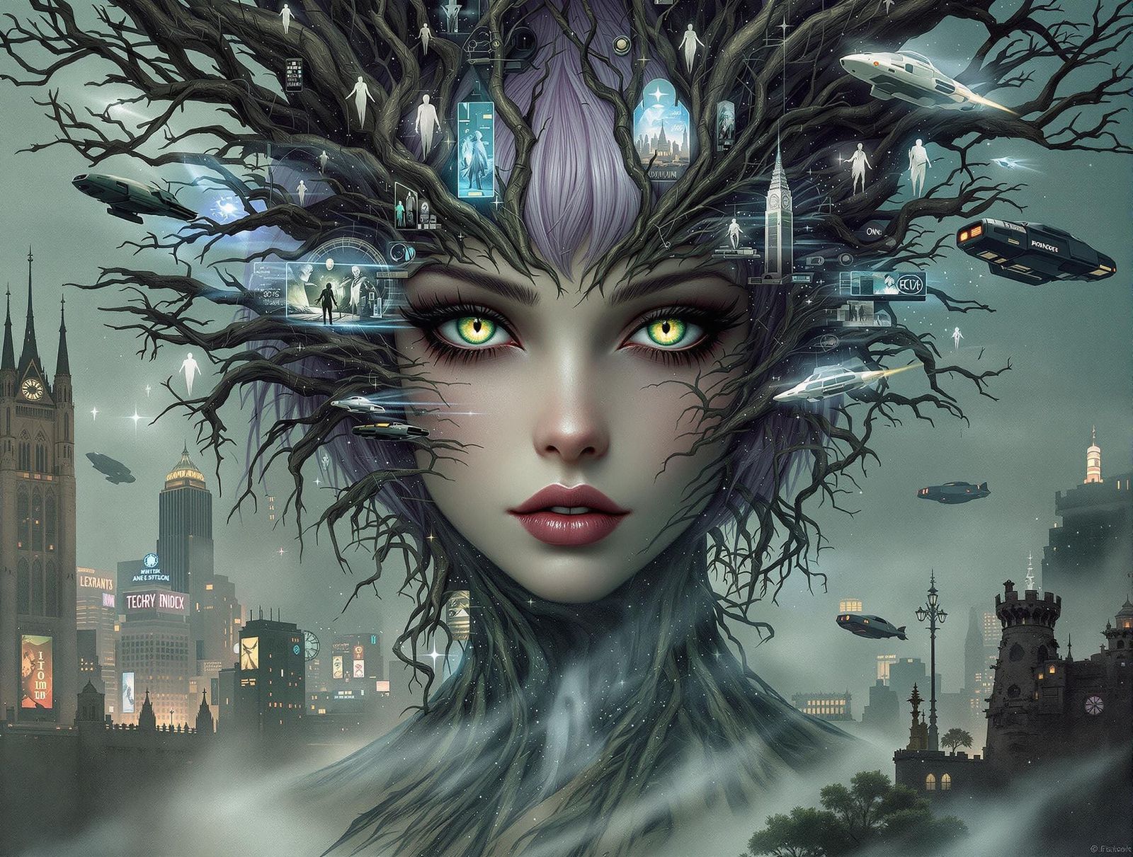 Gothic Fairy in Cyberpunk Metropolis