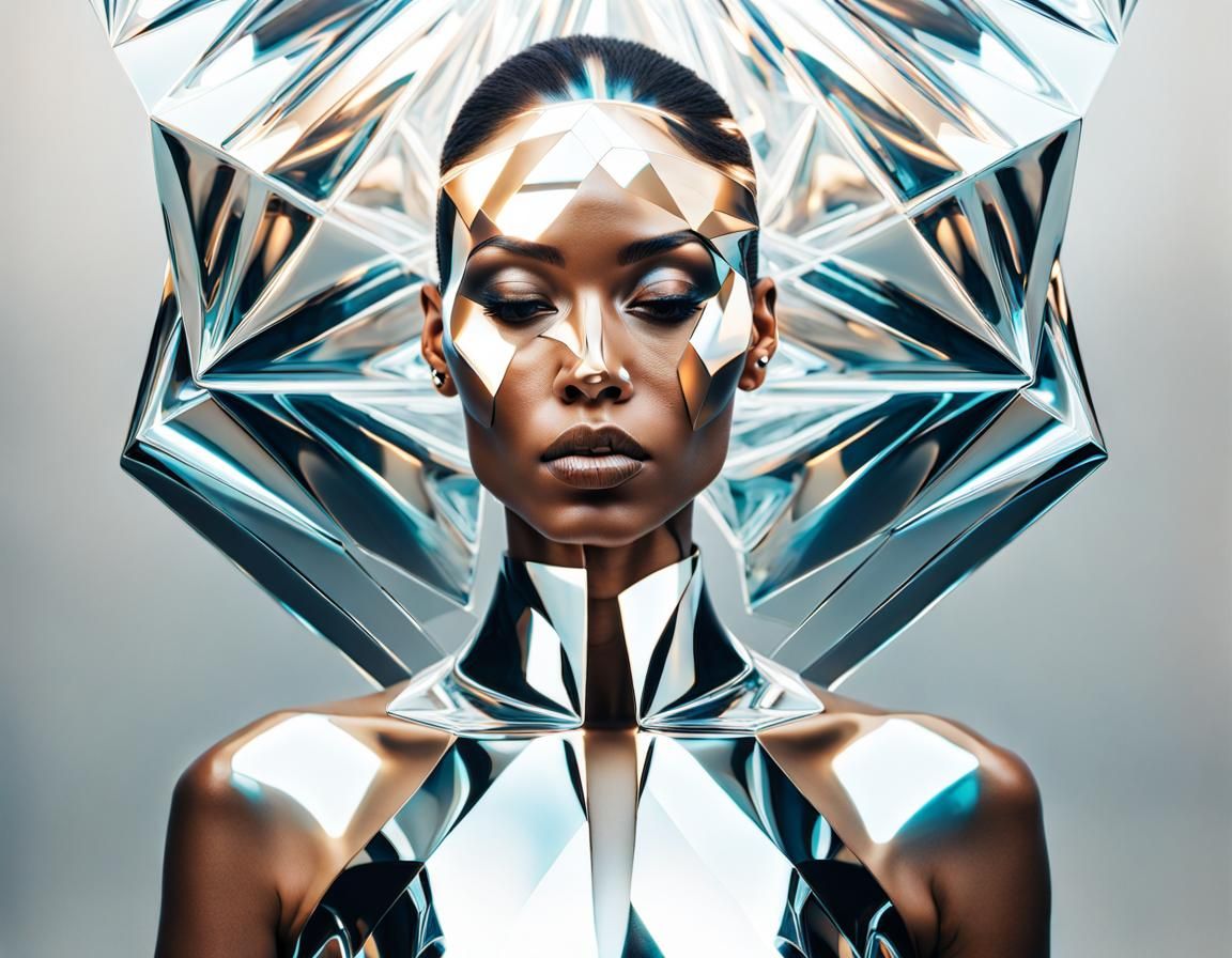 Geometric Liquid Chrome Portrait of a Woman