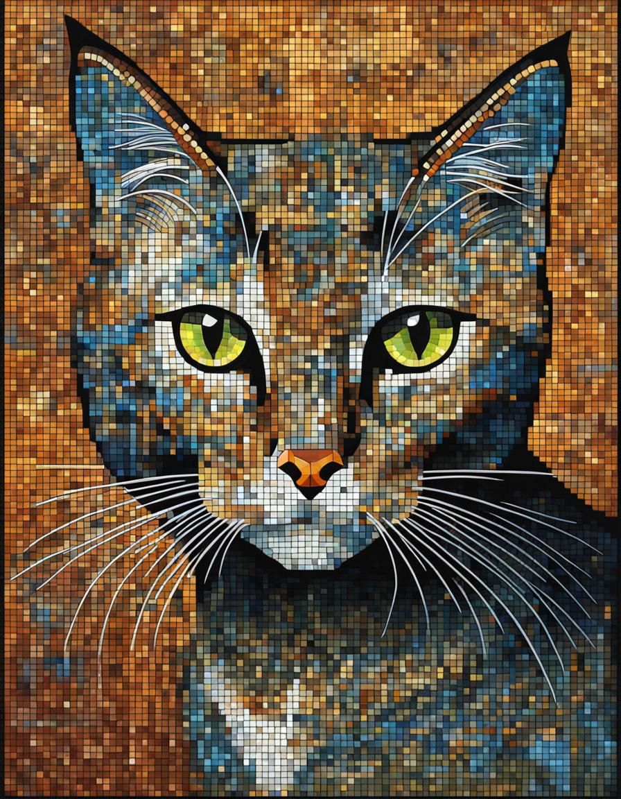 Colorful Mosaic Cat Portrait in Art Nouveau Style