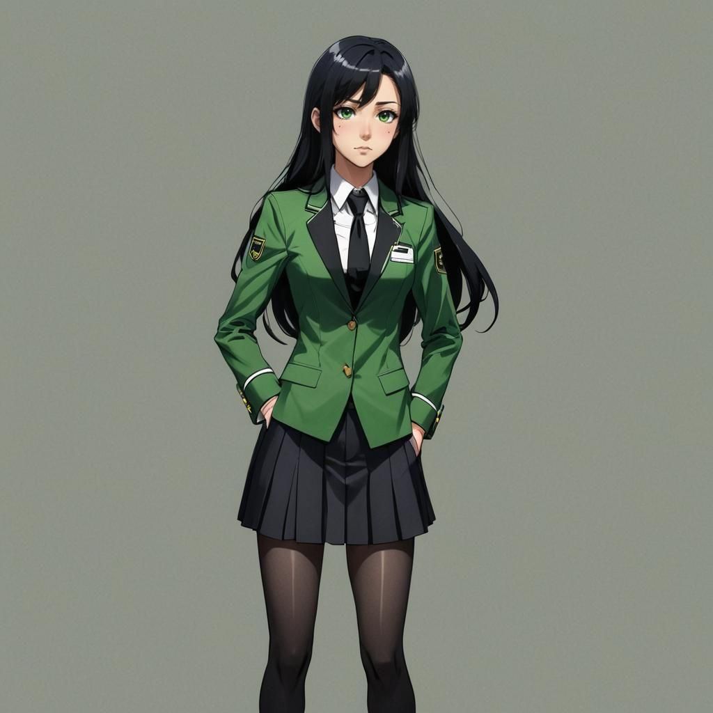 Anime Girl with Green Eyes in School Uniform