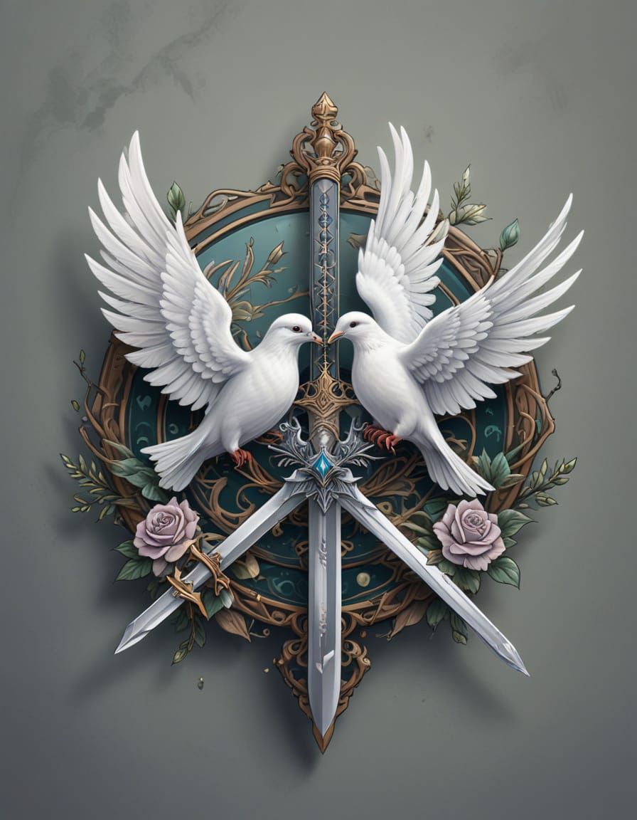 Symbolic Doves with Sword Tattoo Design
