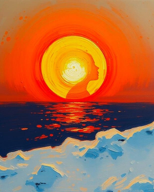 Surreal Sunrise in Impressionist Oil Painting Style
