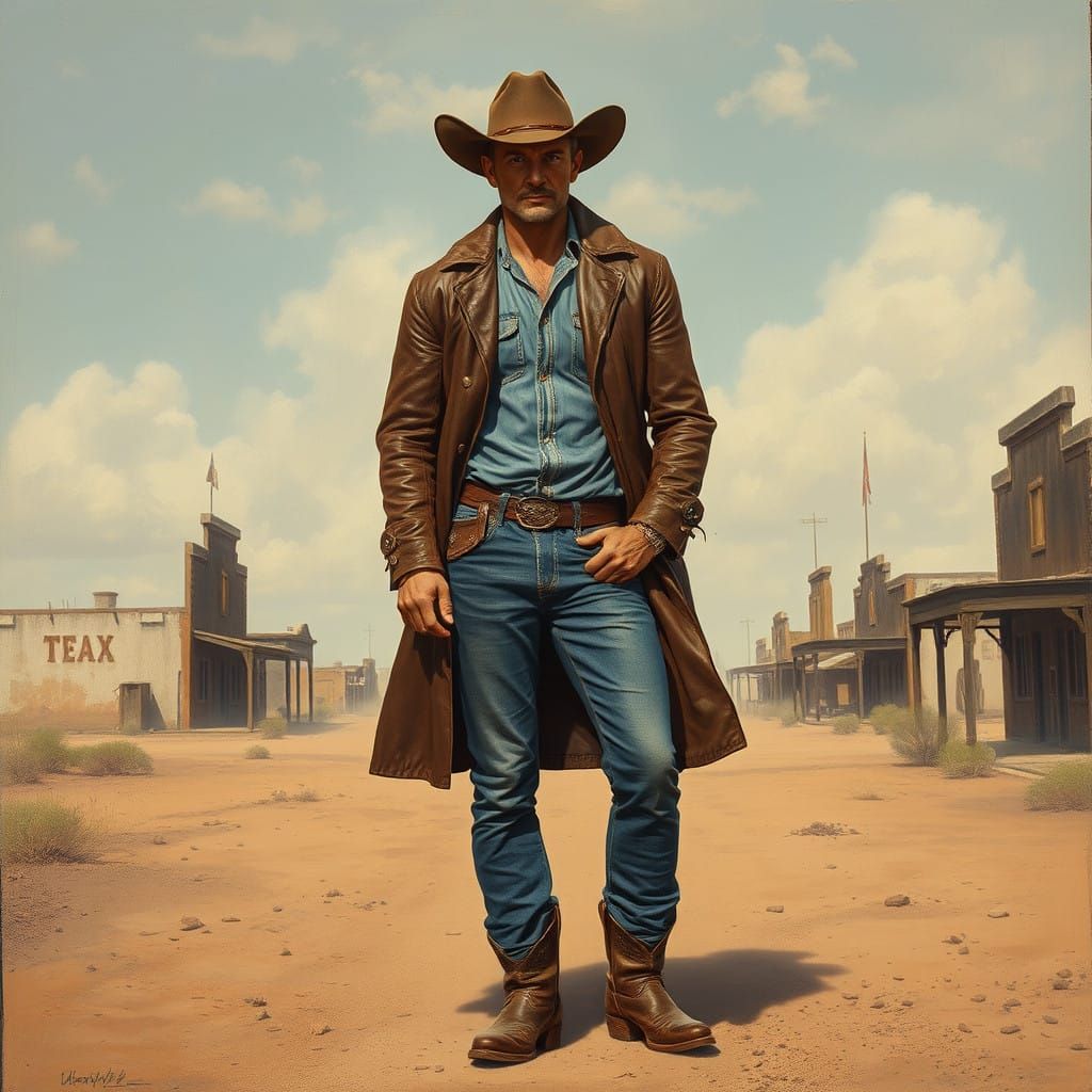 Gritty Texas Plains Cowboy Standing Tall